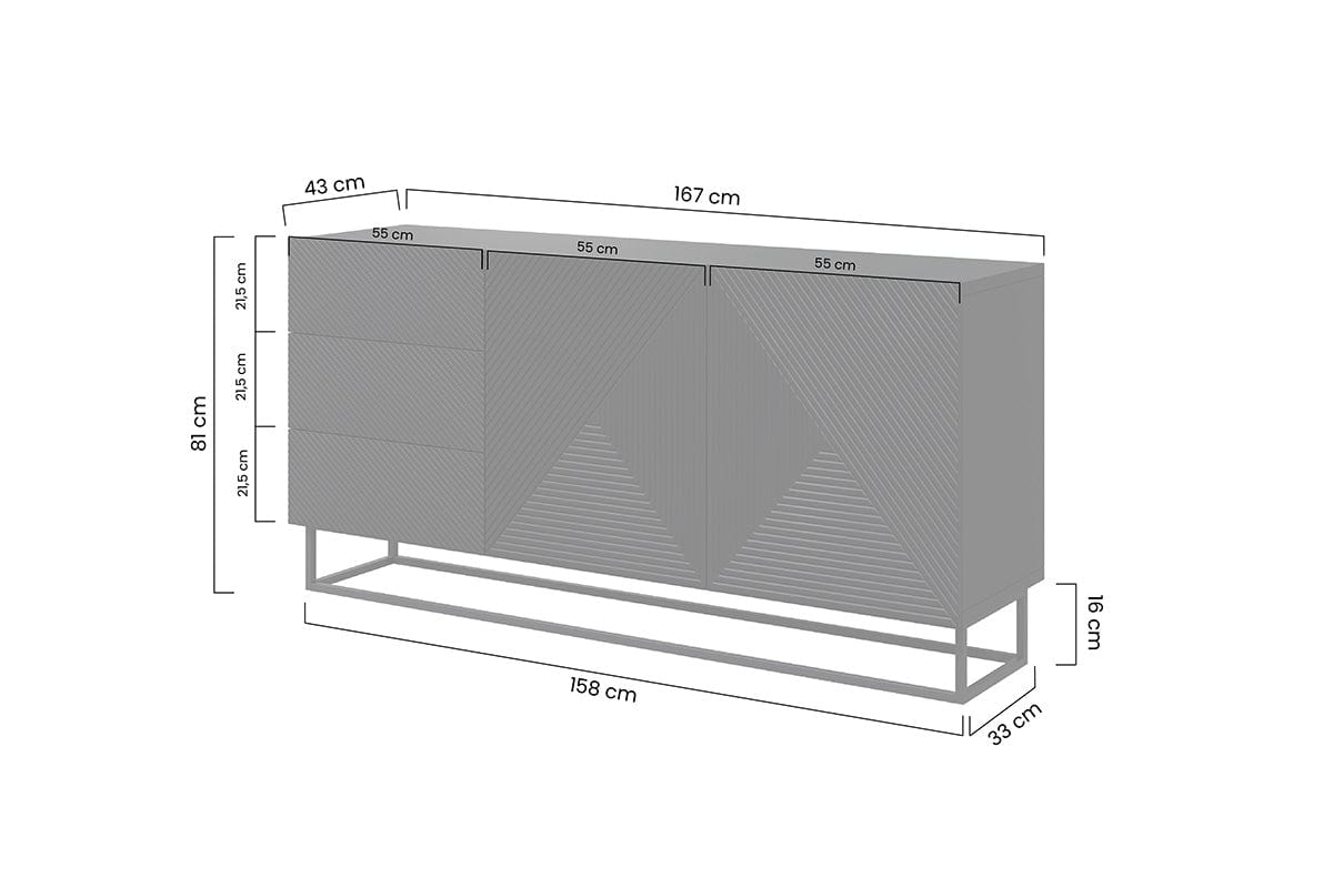 Bogart Comoda din pal, MDF si metal, cu 3 sertare si 2 usi, Asha 167-2D3SZ Negru, l167xA43xH81 cm