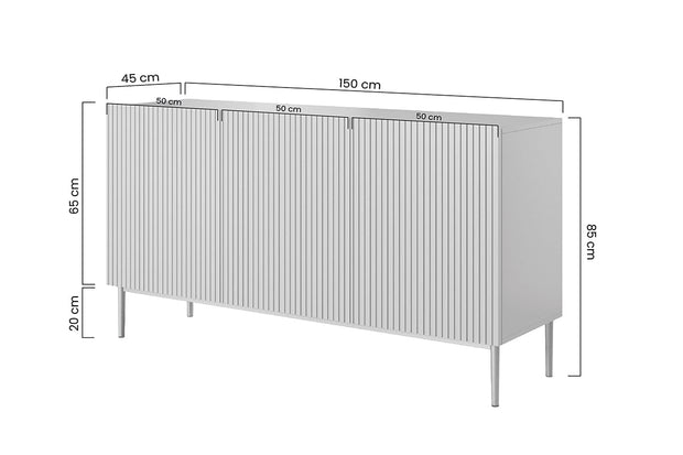 Comoda din pal, MDF si metal, cu 3 usi, Nicole 150-3D Bleumarin / Auriu, l150xA45xH85 cm (5)