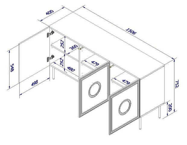 Comoda din pal, MDF si metal, cu 3 usi, Palazzo Negru / Stejar, l150xA42xH75 cm (3)