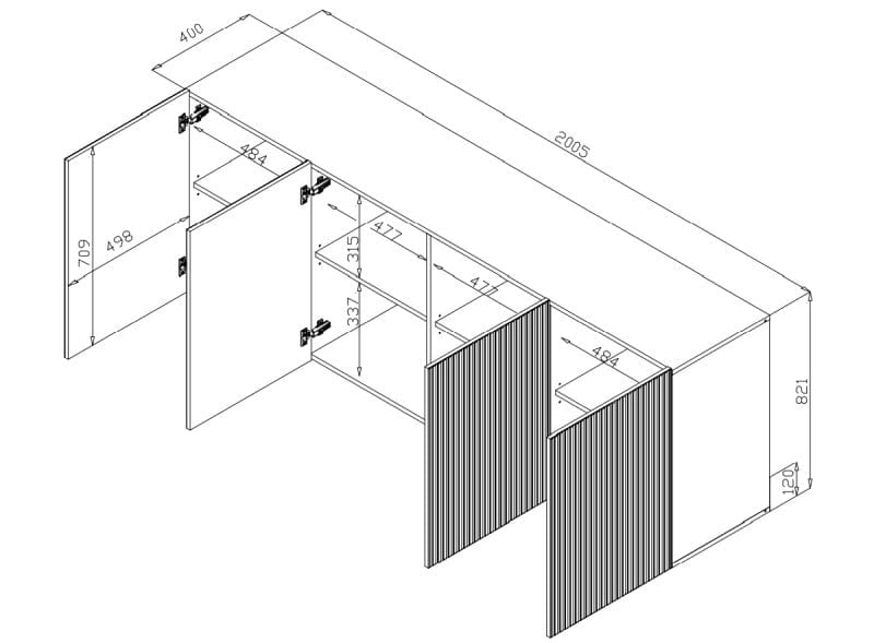 Comoda din pal, MDF si plastic, cu 4 usi, Pafos Alb / Negru, l200xA40xH82 cm (3)