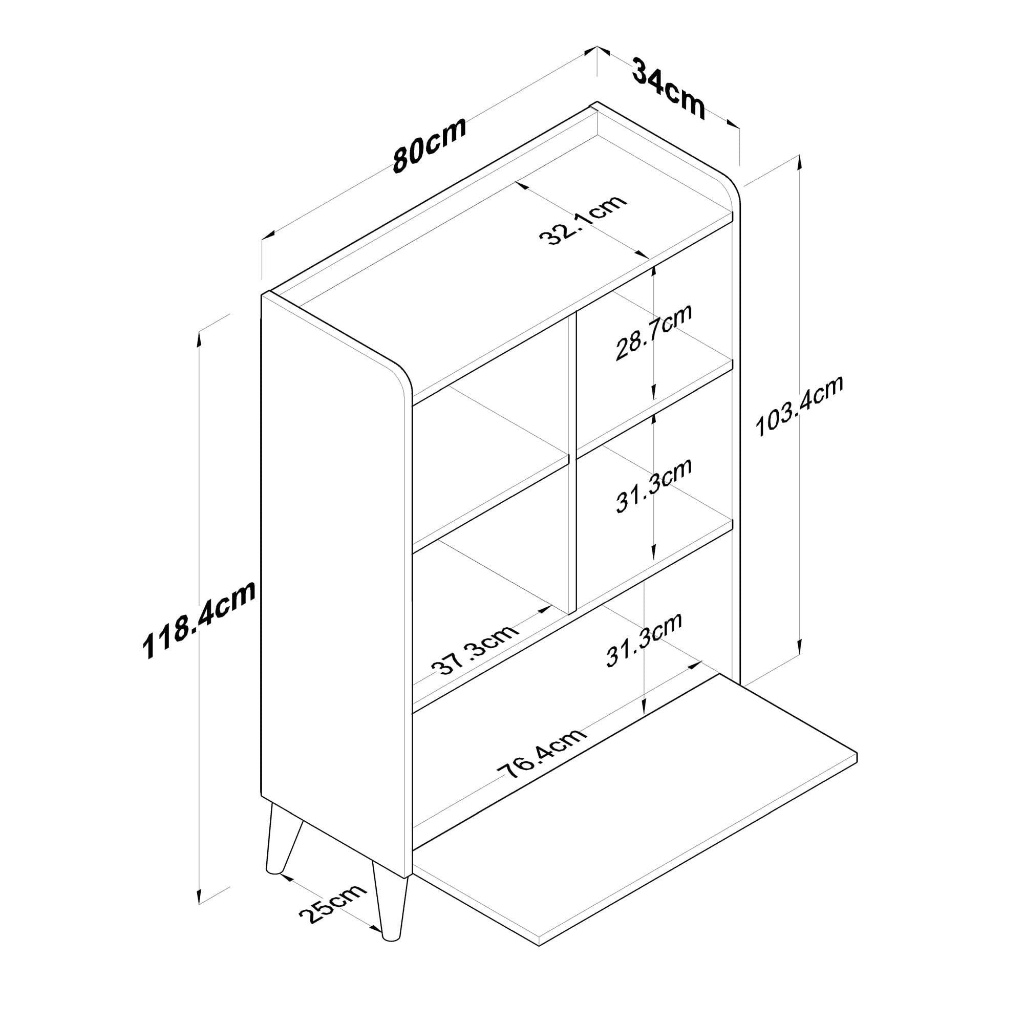 Comoda din pal si lemn, cu 1 usa, Hc101 Alb / Nuc, l80xA35xH120 cm (7)