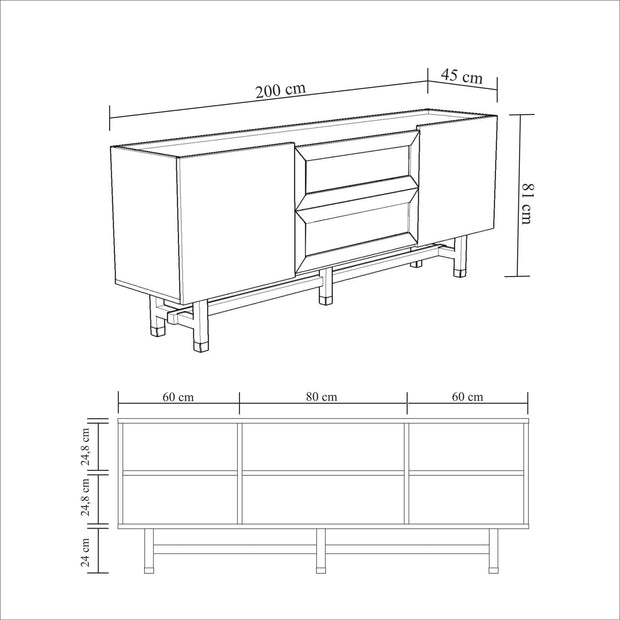 Comoda din pal si lemn, cu 2 sertare si 2 usi, Madison Stejar, l200xA45xH81 cm (11)