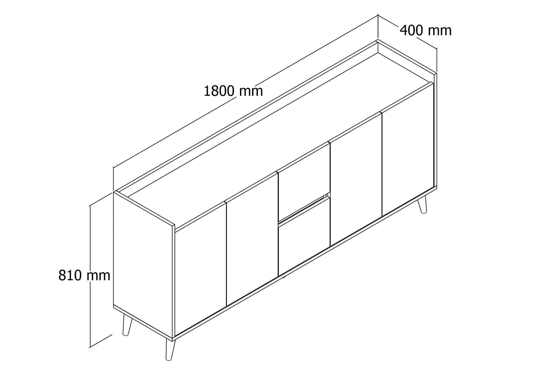 Comoda din pal si lemn, cu 2 sertare si 4 usi, Anite Alb / Pin Atlantic, l180xA40xH81 cm (6)