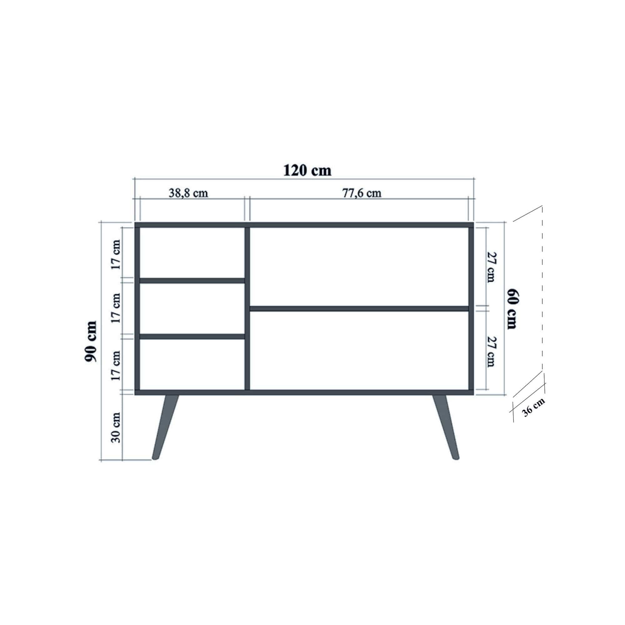 Comoda din pal si lemn, cu 3 usi, Mega 121 Stejar Sonoma, l120xA36xH90 cm (7)