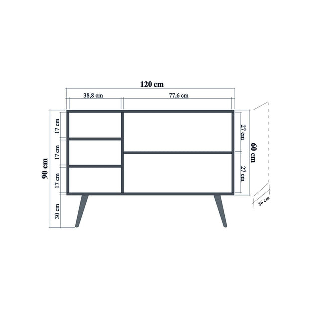 Comoda din pal si lemn, cu 3 usi, Mega 728 Stejar Sonoma, l120xA36xH90 cm (6)