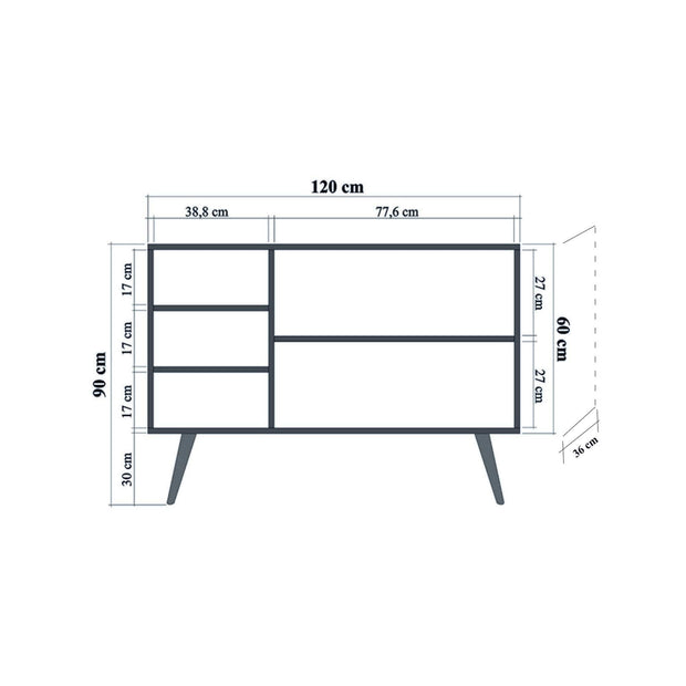 Comoda din pal si lemn, cu 3 usi, Mega 730 Stejar Sonoma, l120xA36xH90 cm (7)