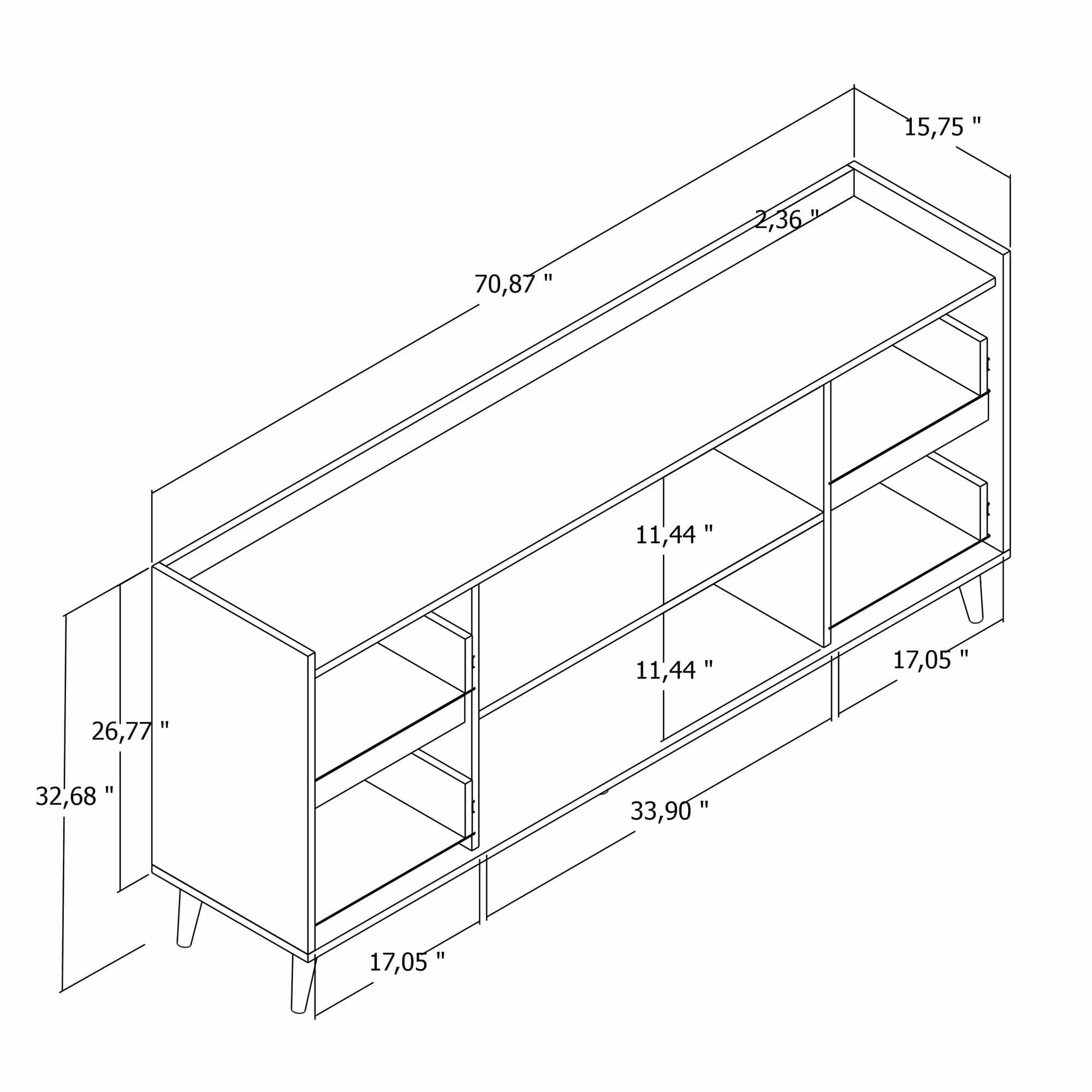 Comoda din pal si lemn, cu 4 sertare si 2 usi, Tiredu 2 Alb / Nuc, l180xA40xH67 cm (6)