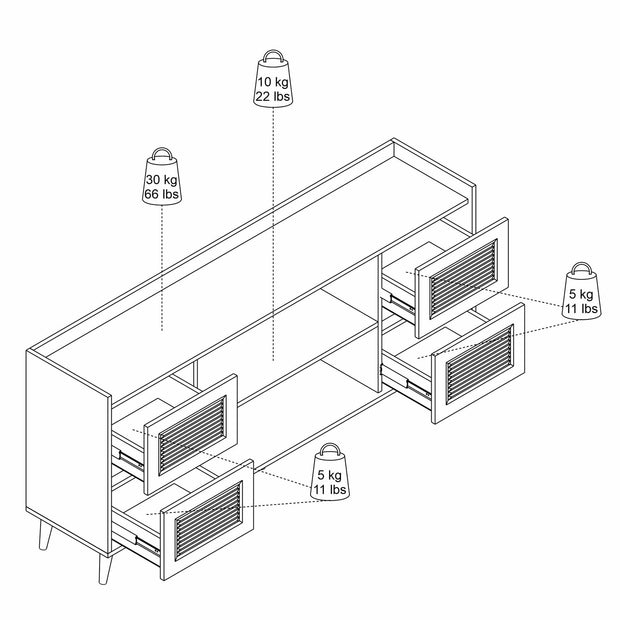 Comoda din pal si lemn, cu 4 sertare si 2 usi, Tiredu 2 Alb / Nuc, l180xA40xH67 cm (7)