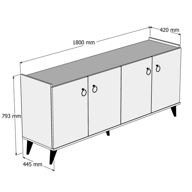 Comoda din pal si lemn, cu 4 usi, Karol 0101 Alb, l180xA44,5xH79,3 cm (3)