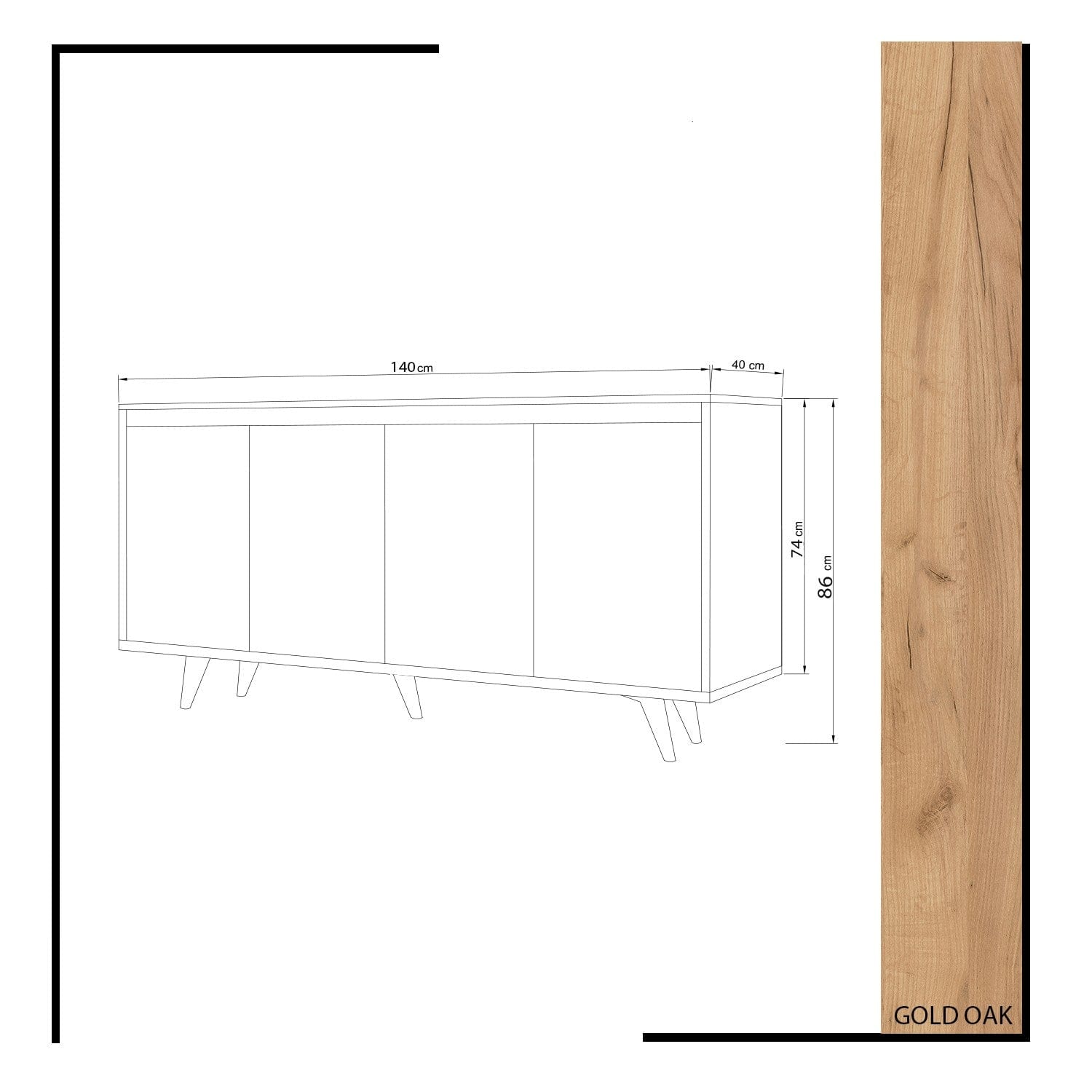 Comoda din pal si lemn, cu 4 usi, Shans Stejar / Alb, l140xA40xH86 cm (3)