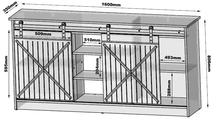 Comoda din pal si MDF, cu 2 usi, Granero Negru, l160xA35xH80 cm (7)