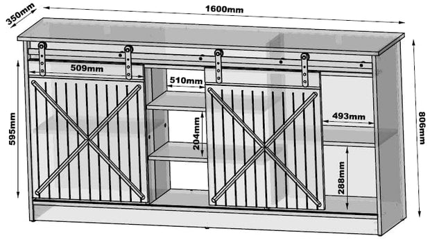 Comoda din pal si MDF, cu 2 usi, Granero Negru, l160xA35xH80 cm (7)