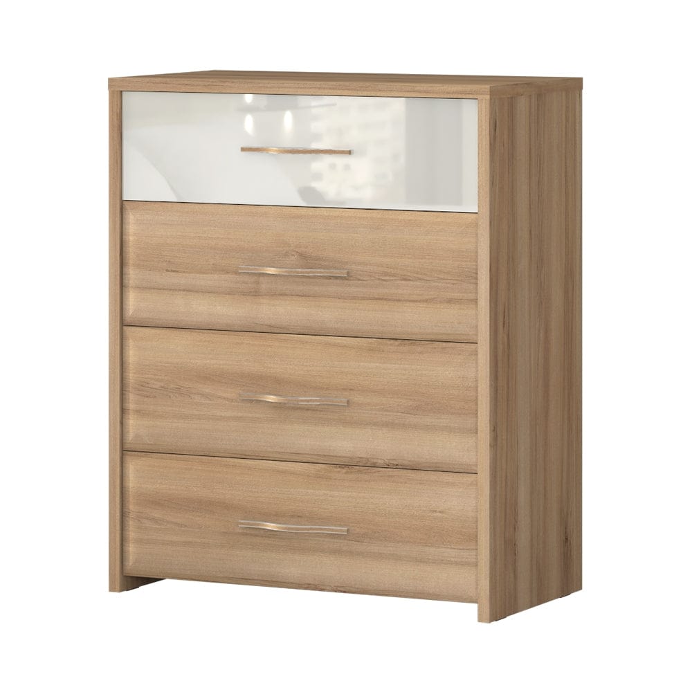 Comoda din pal si MDF, cu 4 sertare, Gala F4/G Dresser Bej / Nuc Pacific, l86xA46xH105 cm