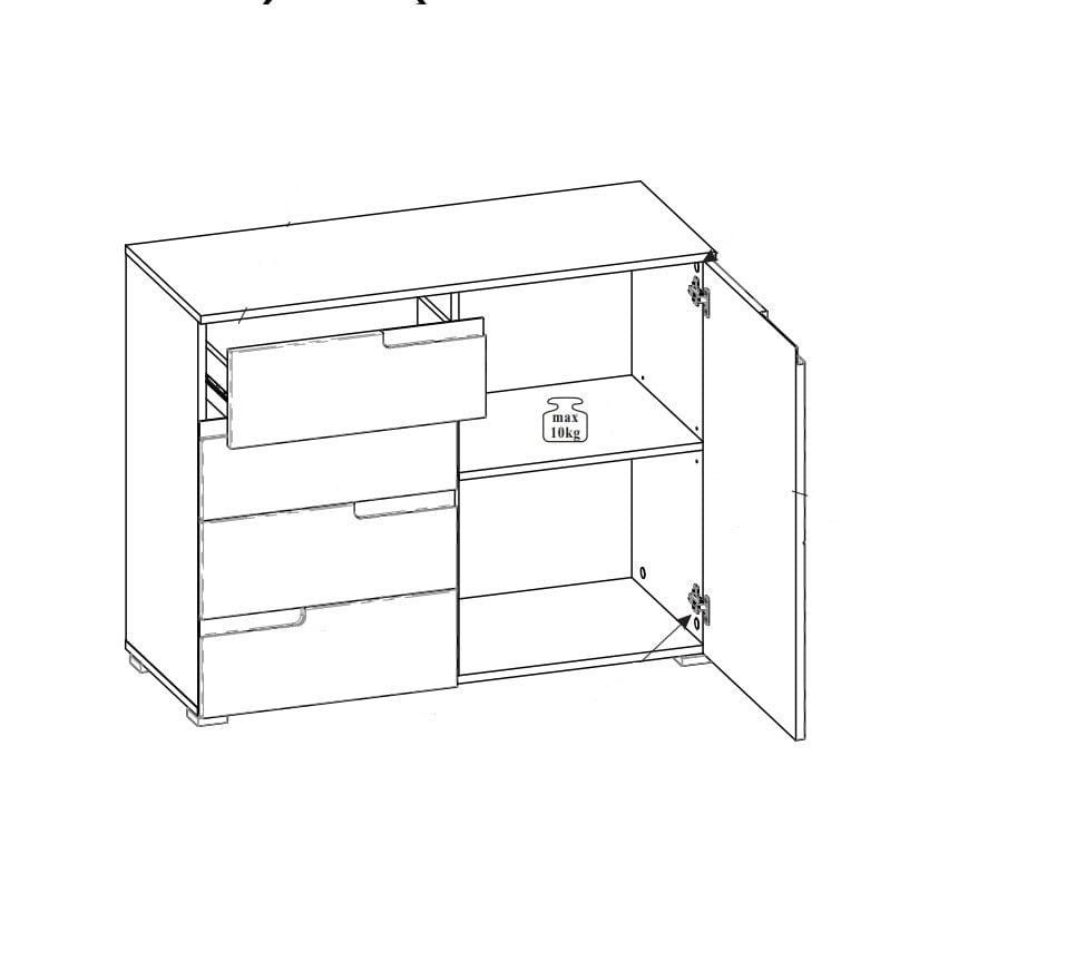 Comoda din pal si MDF, cu 4 sertare si 1 usa Gabrielle 5 Alb, l100xA40xH80 cm (5)