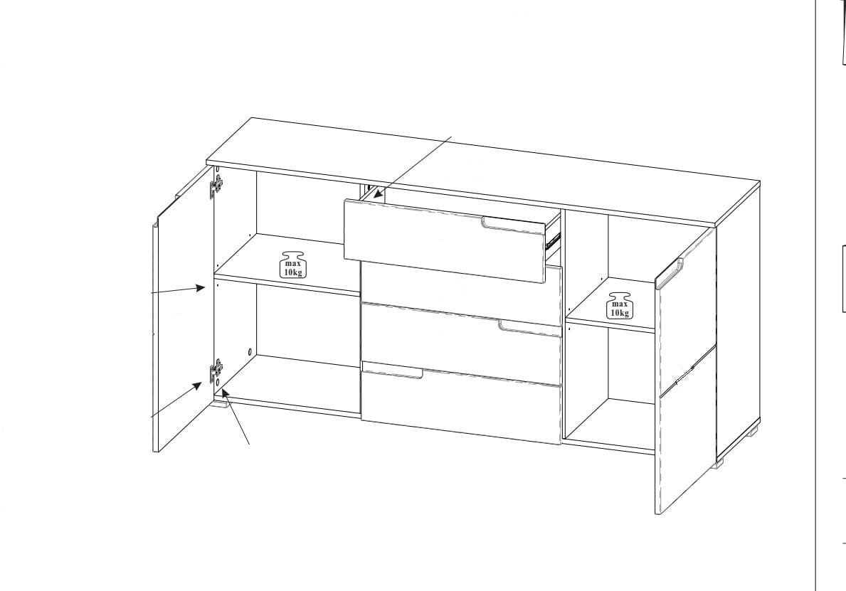 Comoda din pal si MDF, cu 4 sertare si 2 usi Gabrielle 8 Alb, l165xA40xH80 cm (8)