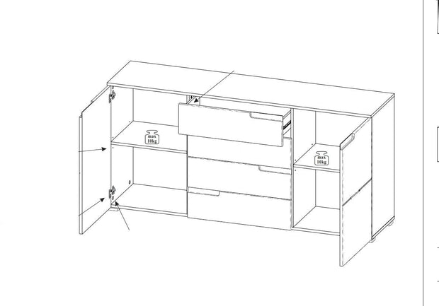 Comoda din pal si MDF, cu 4 sertare si 2 usi Gabrielle 8 Alb, l165xA40xH80 cm (8)