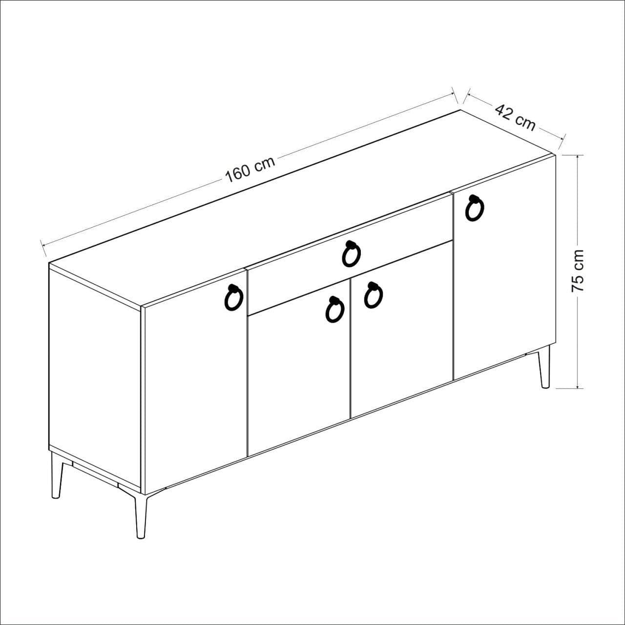 Comoda din pal si metal, cu 1 sertar si 4 usi, Moon Alb / Negru, l160xA42xH75 cm (7)