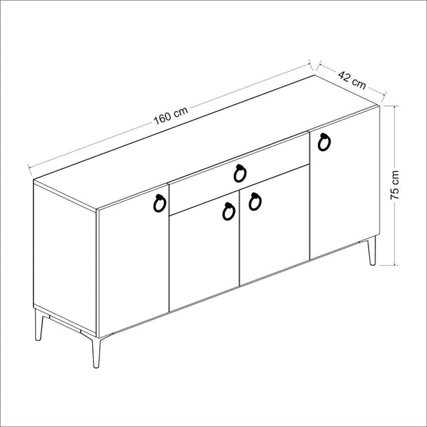 Comoda din pal si metal, cu 1 sertar si 4 usi, Moon Alb / Negru, l160xA42xH75 cm (7)