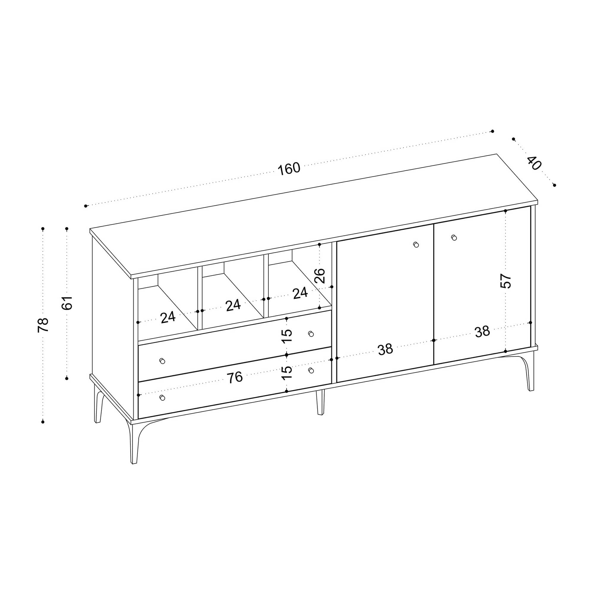 Comoda din pal si metal, cu 2 sertare si 2 usi, Elegan Stejar Sapphire / Negru, l160xA40xH78 cm (4)