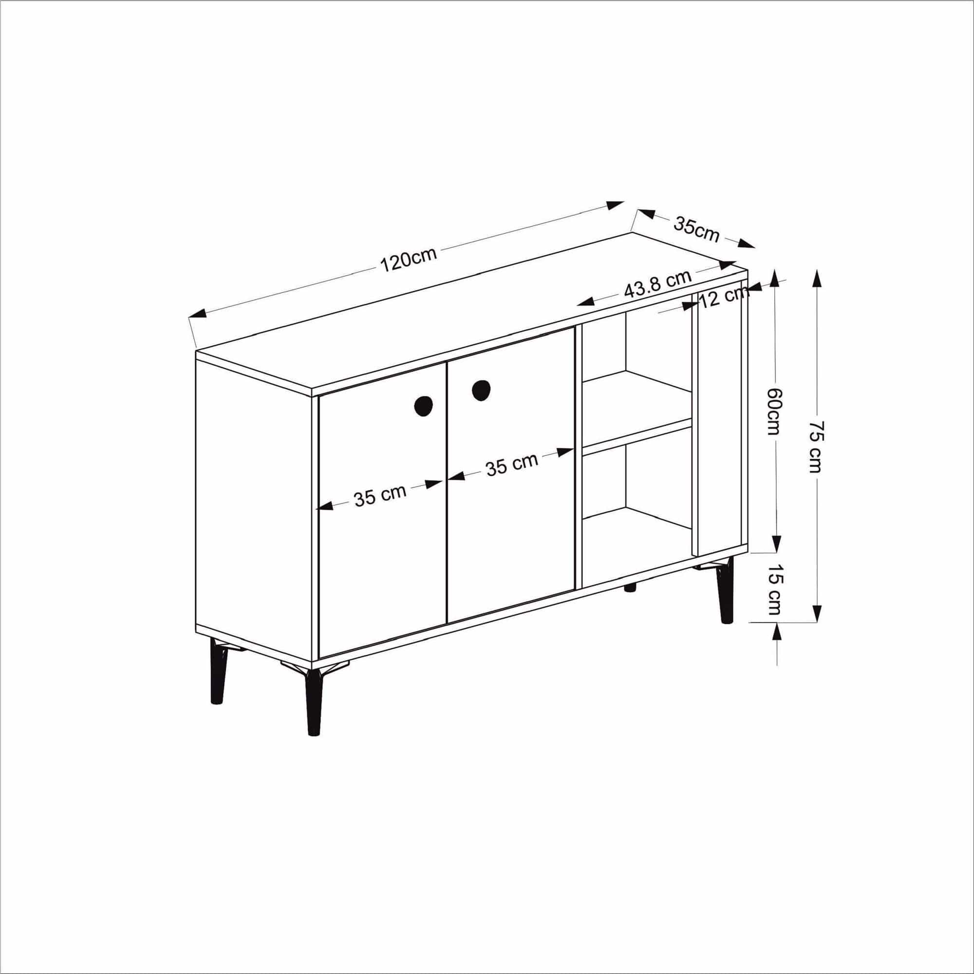 Comoda din pal si metal, cu 2 usi, Sahra Alb / Negru, l120xA35xH75 cm (5)