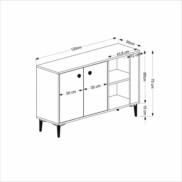 Comoda din pal si metal, cu 2 usi, Sahra Nuc / Negru, l120xA35xH75 cm (5)