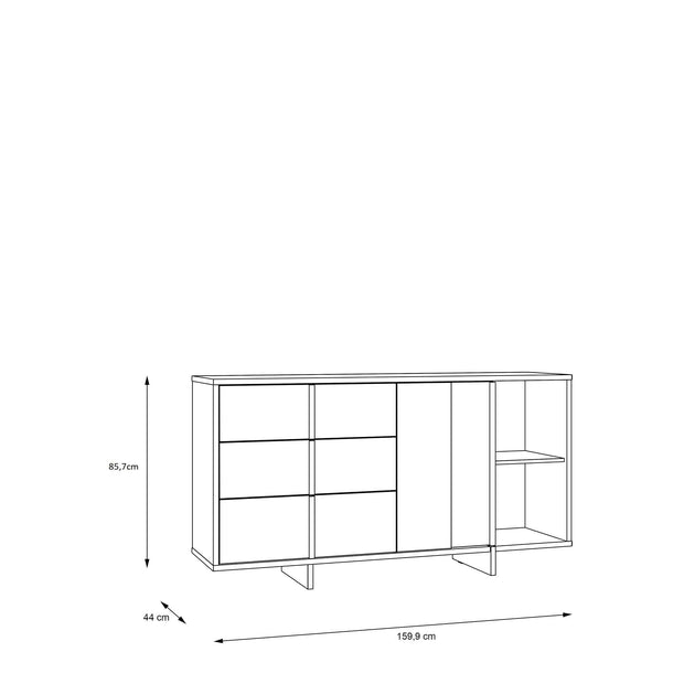 Comoda din pal si metal, cu 3 sertare si 1 usa, Jokkaz Stejar Flagstaff / Negru, l159,5xA44xH85,7 cm (7)