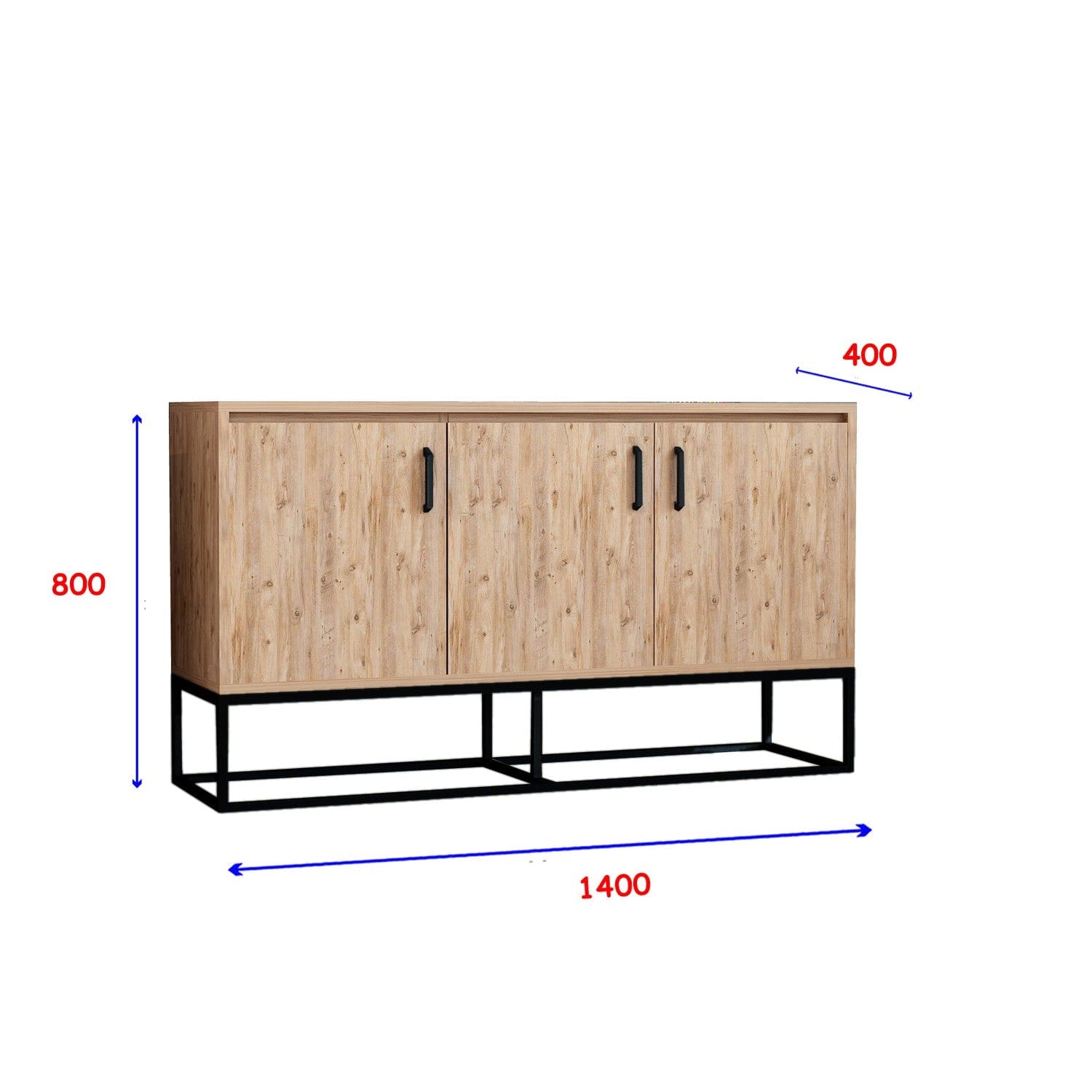 Comoda din pal si metal, cu 3 usi, Aden Pin Atlantic / Negru, l140xA40xH80 cm (3)