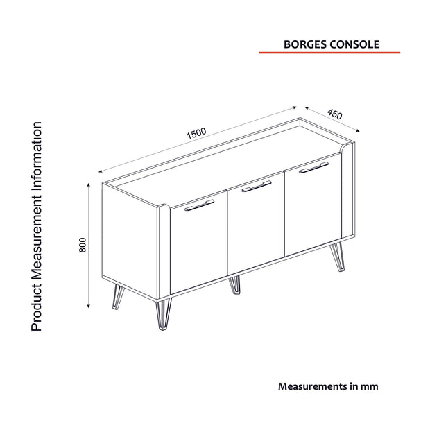 Comoda din pal si metal, cu 3 usi, Borges Multicolor / Negru, l150xA45xH80 cm (7)