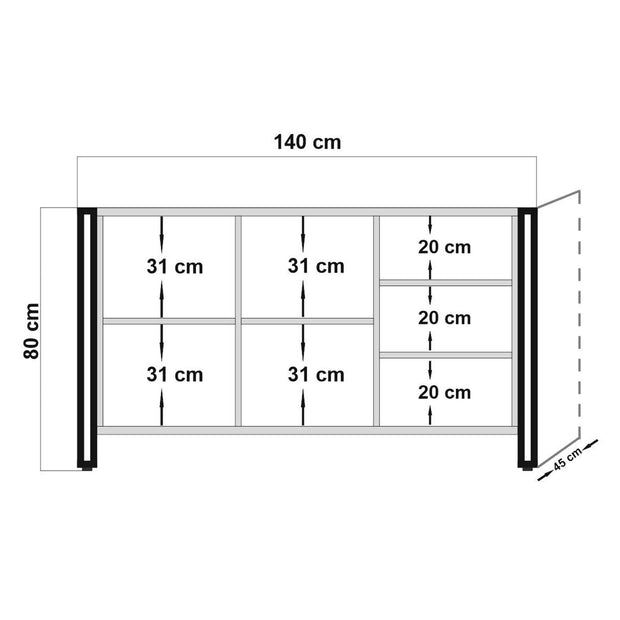 Comoda din pal si metal, cu 3 usi, Cosmo Nora Pin Atlantic / Negru, l140xA45xH80 cm (7)