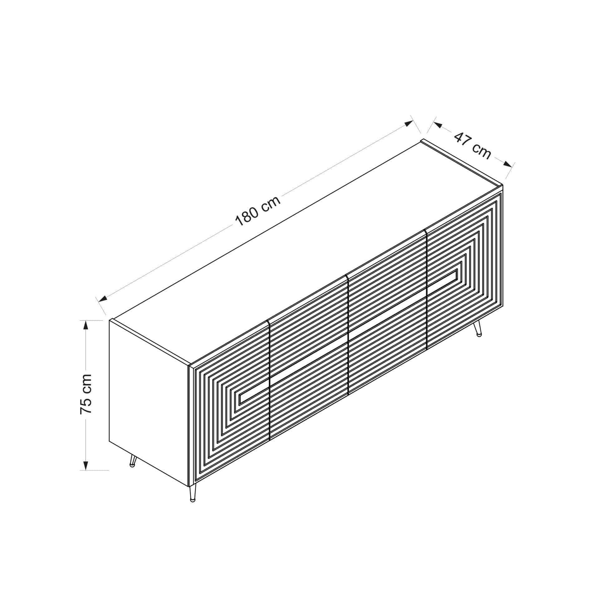 Comoda din pal si metal, cu 4 usi, Jose Alb / Auriu, l180xA47xH75 cm (7)