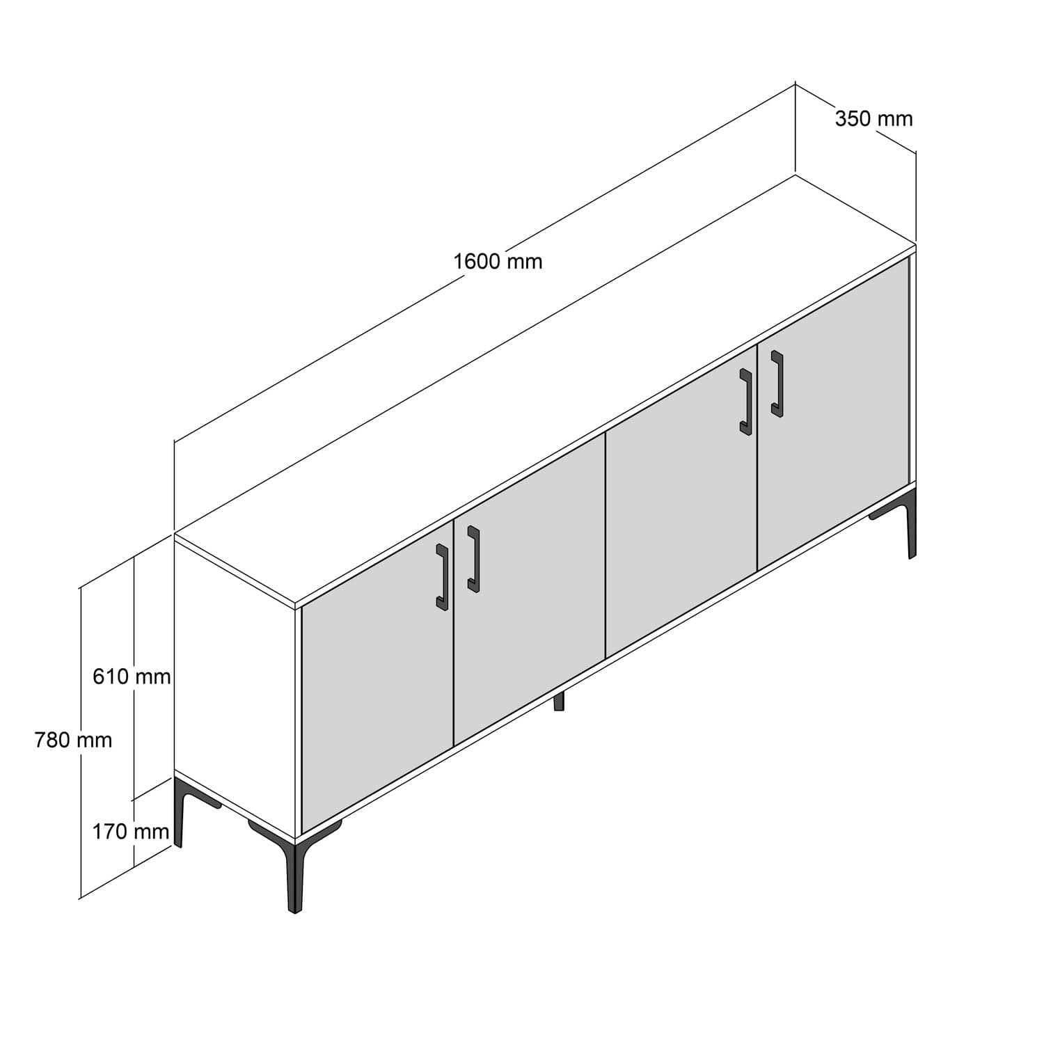 Comoda din pal si metal, cu 4 usi, Kiev 160 Nuc / Negru, l160xA35xH78 cm (4)