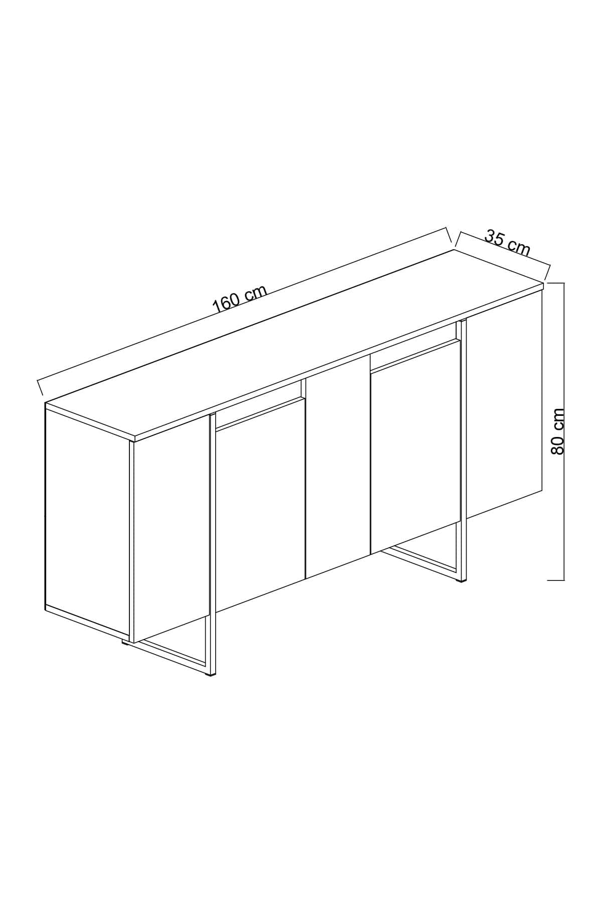 Comoda din pal si metal, cu 4 usi, Luxe Alb / Negru, l160xA35xH80 cm (5)