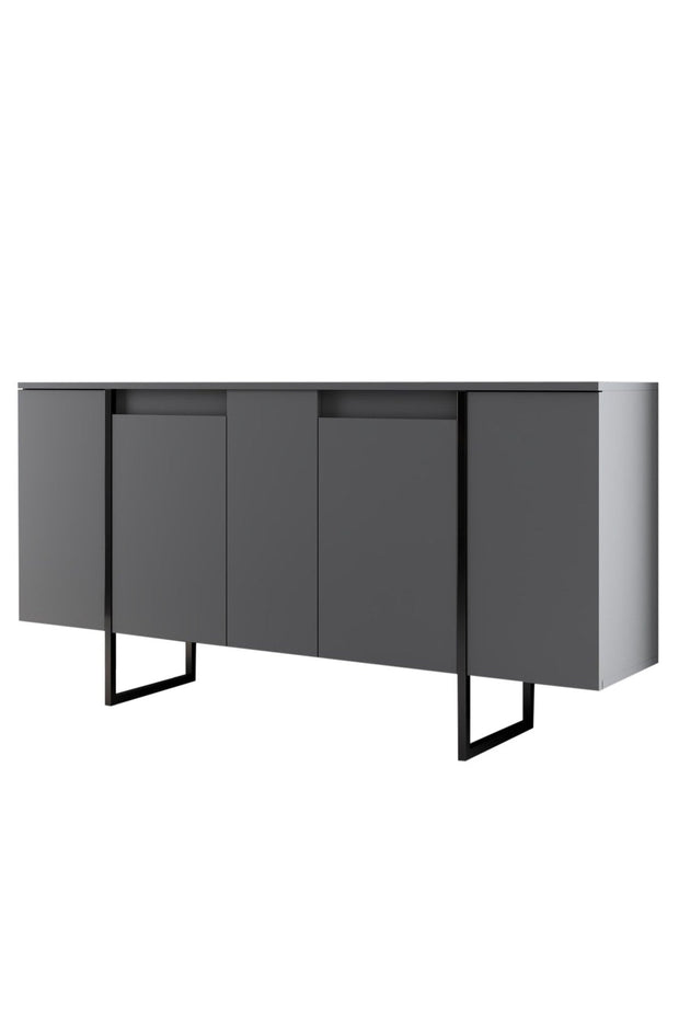 Comoda din pal si metal, cu 4 usi, Luxe Antracit / Negru, l160xA35xH80 cm (6)