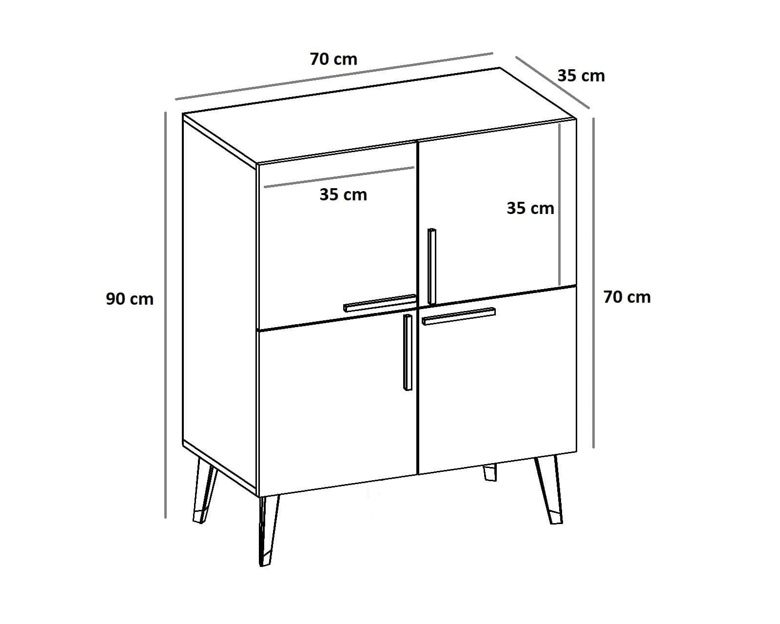 Comoda din pal si metal, cu 4 usi, Makro Nuc / Negru, l70xA35xH90 cm (4)