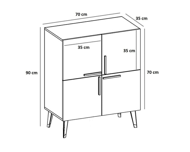 Comoda din pal si metal, cu 4 usi, Makro Nuc / Negru, l70xA35xH90 cm (4)