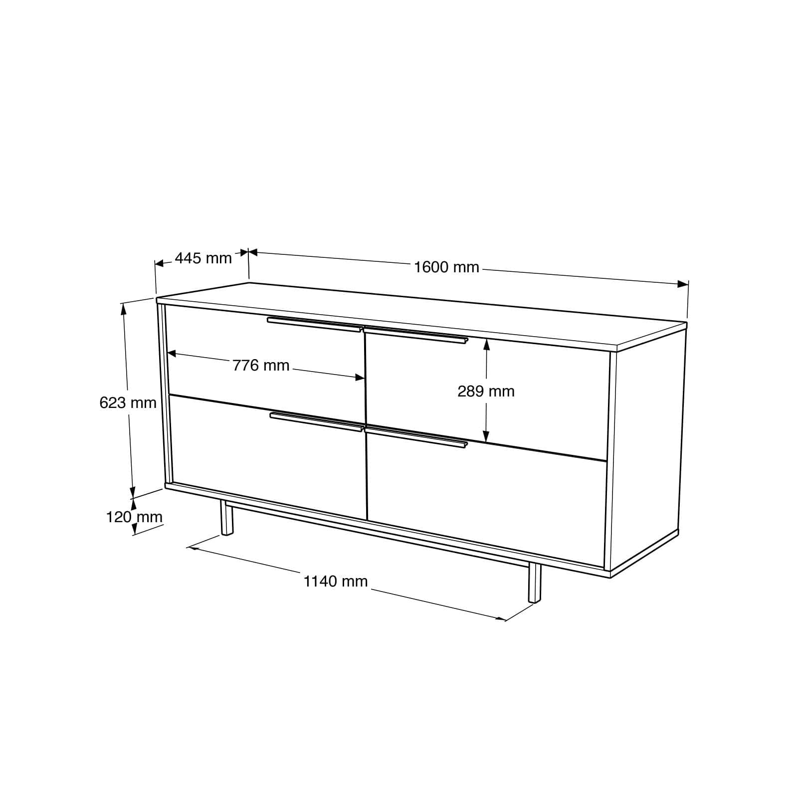 Comoda din pal si metal, cu 4 usi, Oris 3-Su Nuc / Negru, l160xA44,5xH74,3 cm (7)