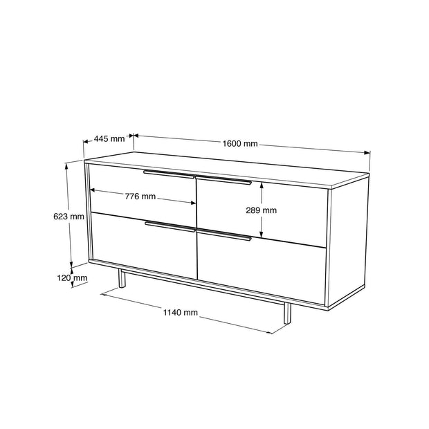 Comoda din pal si metal, cu 4 usi, Oris 3-Su Nuc / Negru, l160xA44,5xH74,3 cm (7)