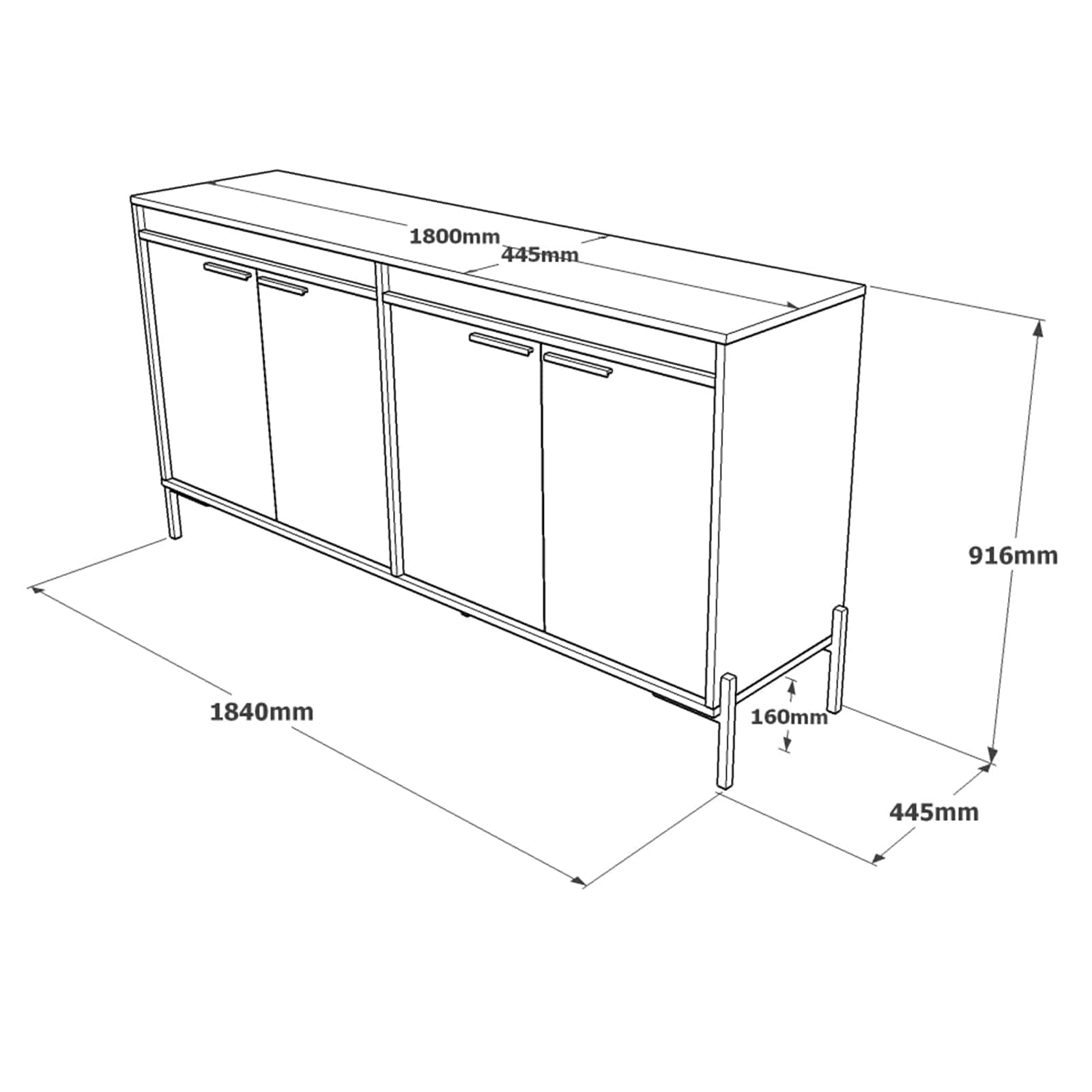 Comoda din pal si metal, cu 4 usi Vista VS5-CGA Gri / Antracit, l184xA44,5xH91,6 cm (5)