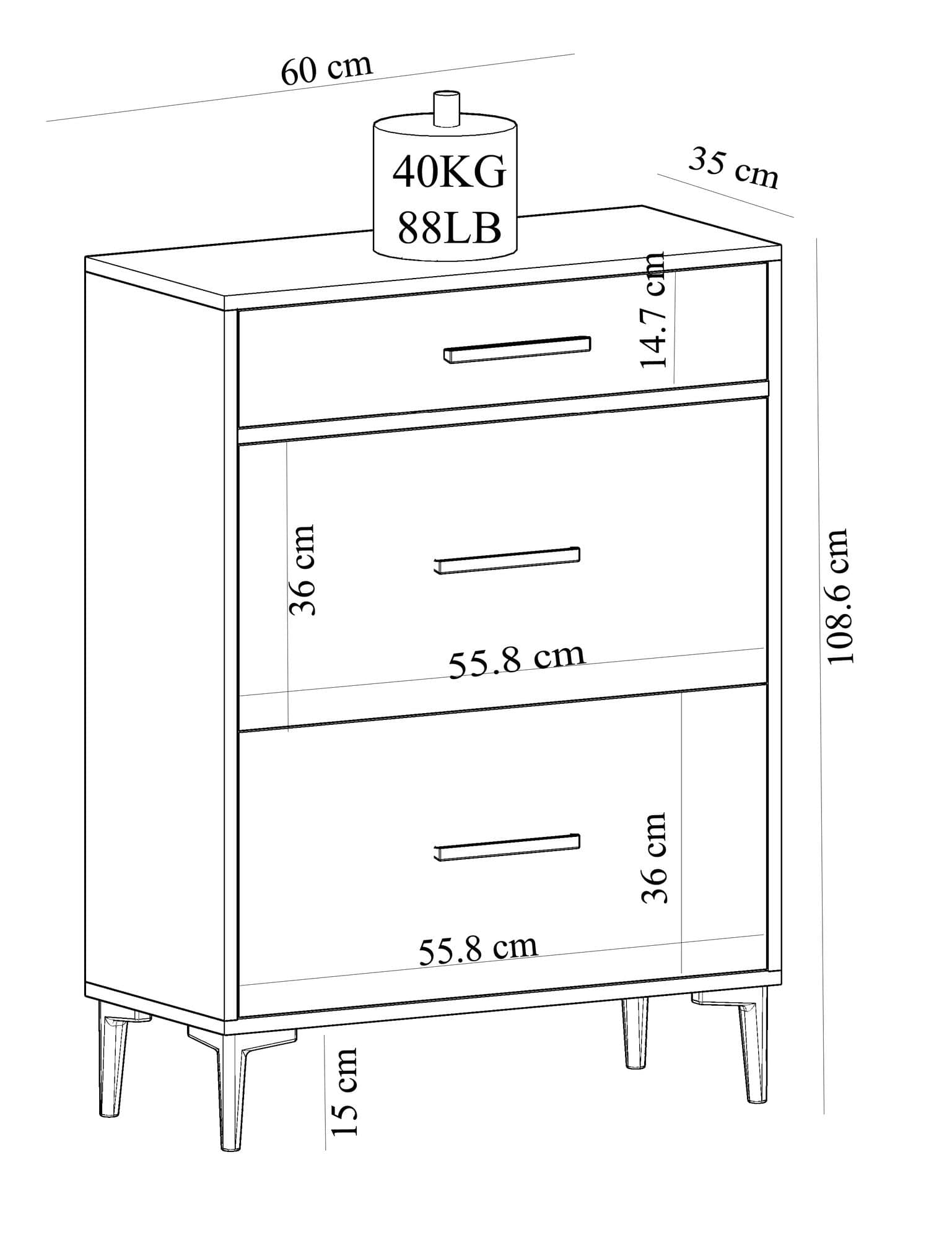 Comoda din pal si plastic, cu 1 sertar si 2 usi, Alberto Alb / Negru, l60xA35xH108,6 cm (5)