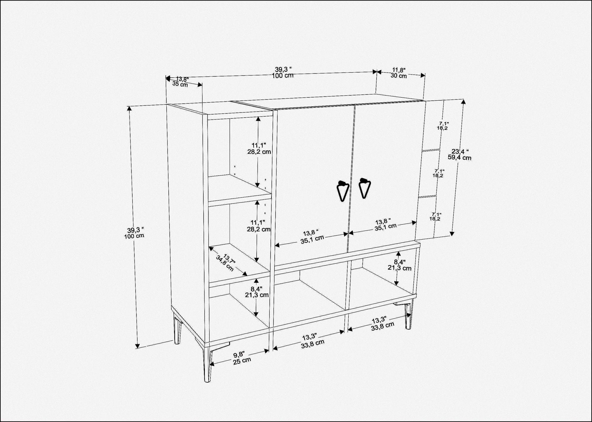 Comoda din pal si plastic, cu 2 usi, Platin Nuc / Negru, l100xA35xH100 cm (5)