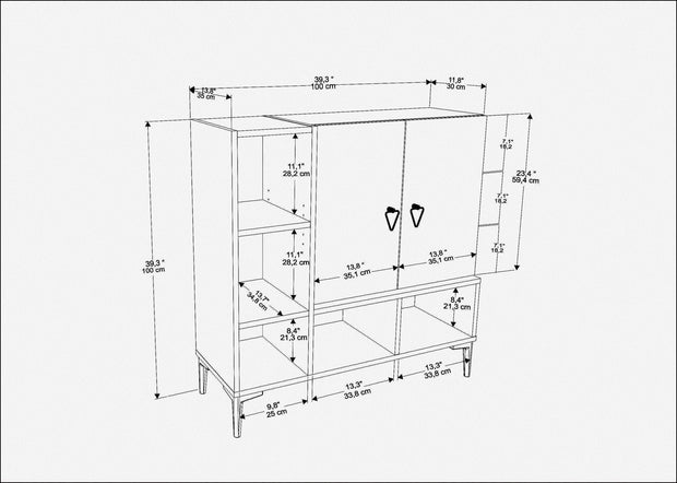 Comoda din pal si plastic, cu 2 usi, Platin Nuc / Negru, l100xA35xH100 cm (5)