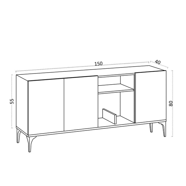 Comoda din pal si plastic, cu 3 usi, Albedo Alb / Negru, l150xA40xH80 cm (4)