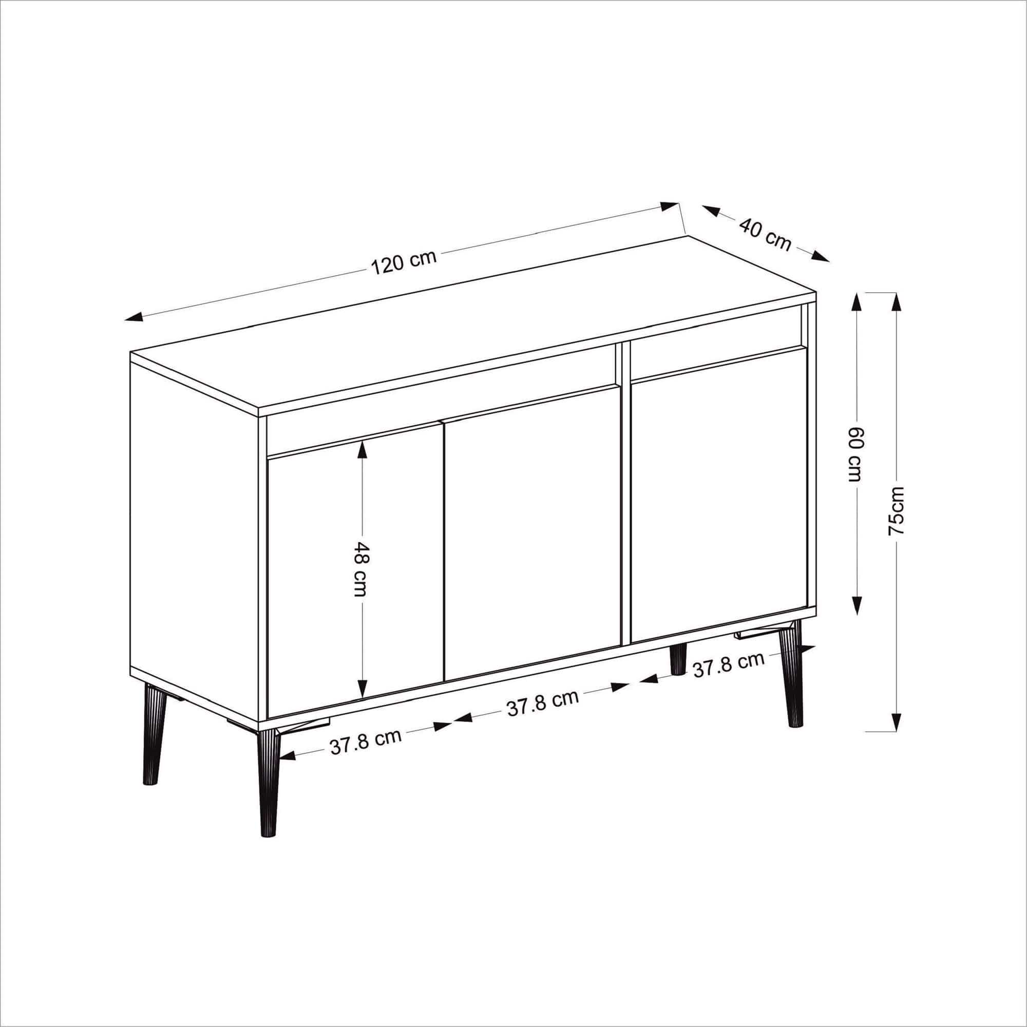 Comoda din pal si plastic, cu 3 usi, Asude Alb / Negru, l120xA40xH75 cm (5)