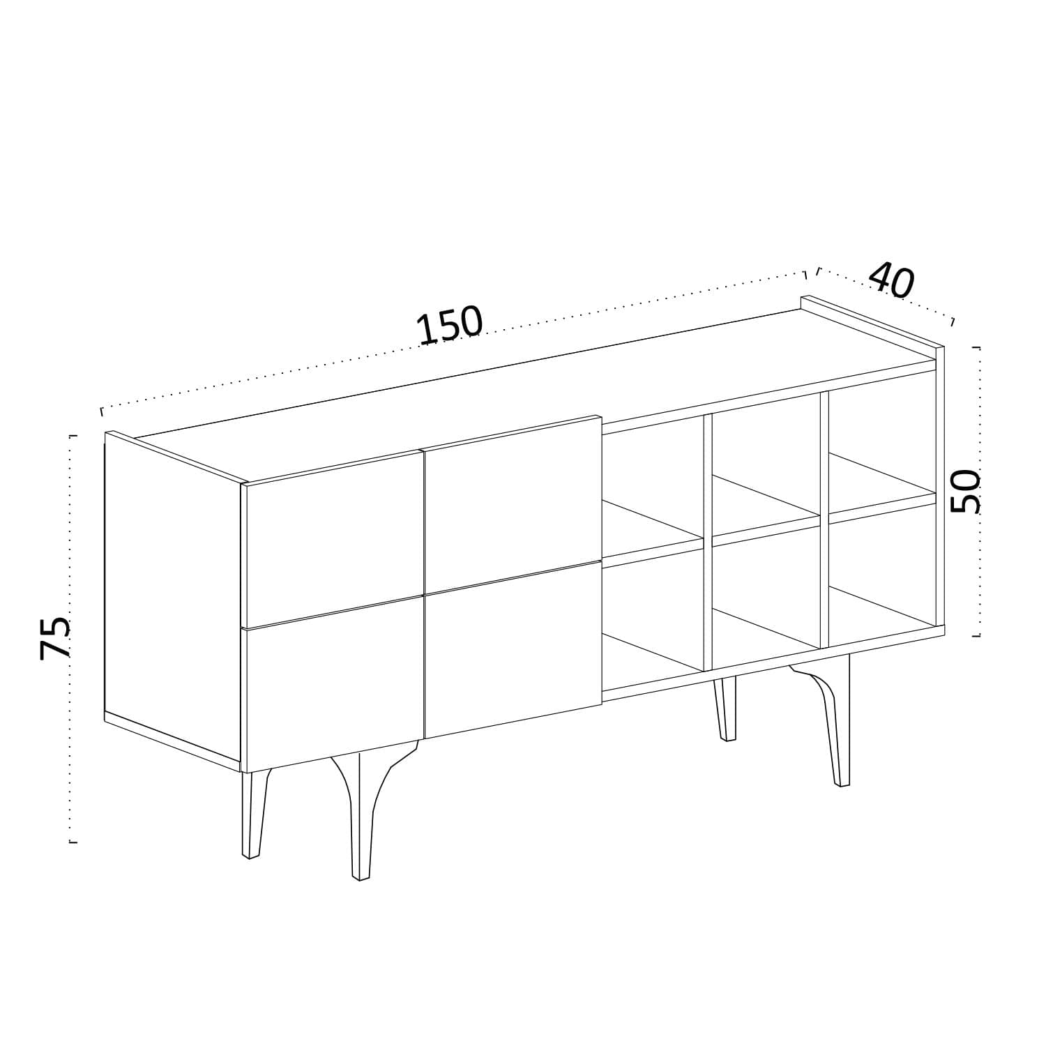 Comoda din pal si plastic, cu 4 usi, Alpha Alb / Negru, l150xA40xH75 cm (4)