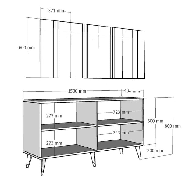 Comoda din pal si plastic, cu 4 usi, Asel Auriu / Alb, l150xA40xH80 cm (8)