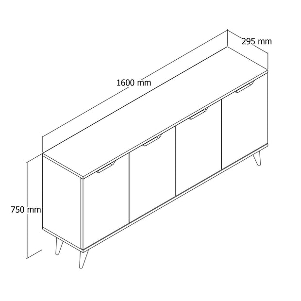 Comoda din pal si plastic, cu 4 usi, Balerin Alb / Nuc, l160xA29,5xH75 cm (3)