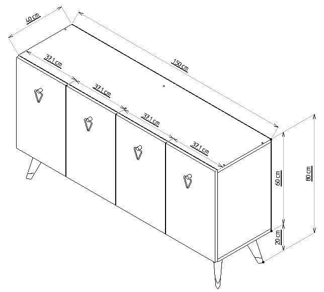 Comoda din pal si plastic, cu 4 usi, Bare Antracit / Negru, l150xA40xH80 cm (7)