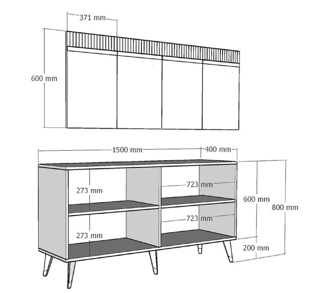 Comoda din pal si plastic, cu 4 usi, Defne Argintiu / Alb, l150xA40xH80 cm (8)