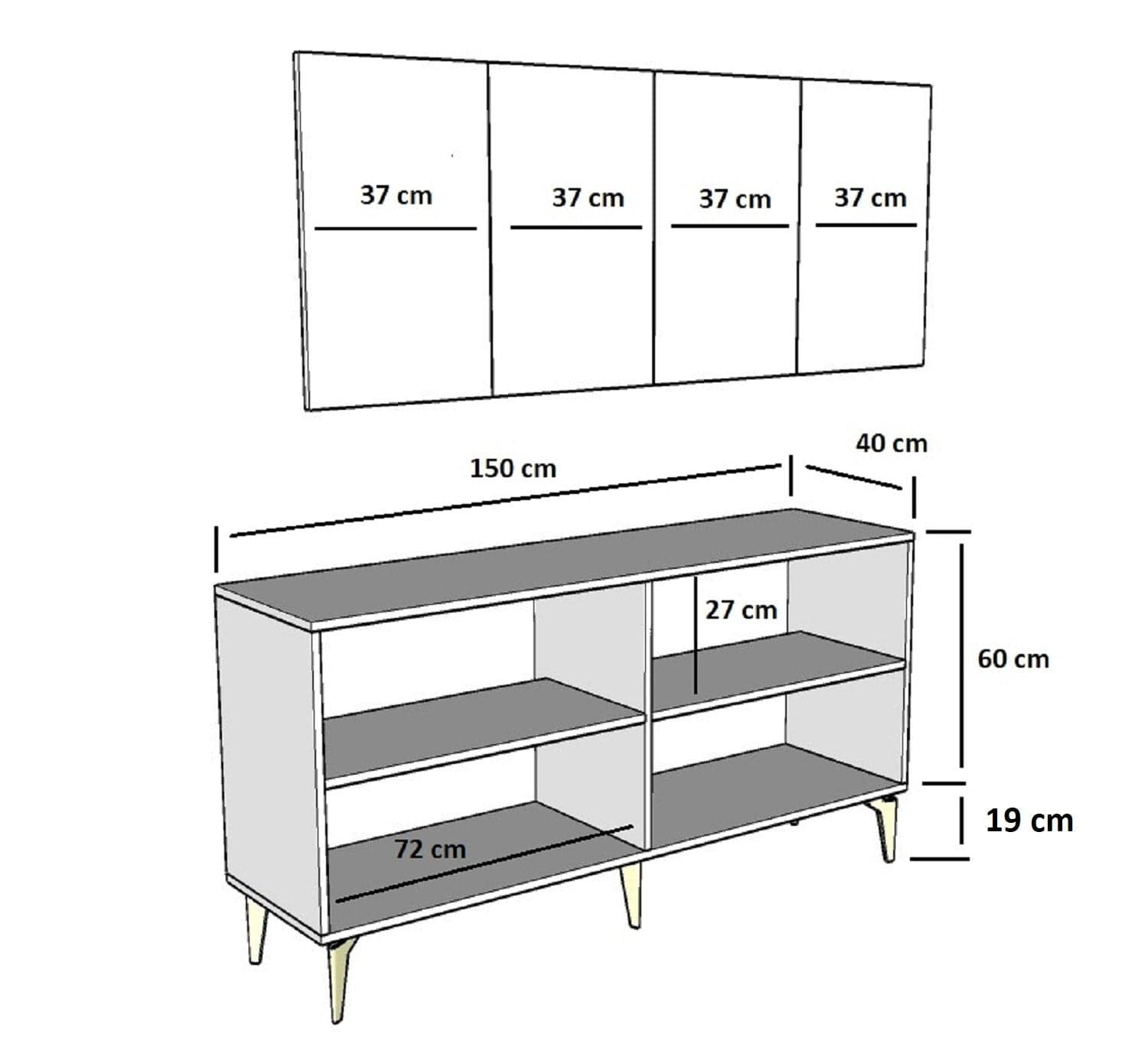 Comoda din pal si plastic, cu 4 usi, Draw Antracit / Negru, l150xA40xH79 cm (8)