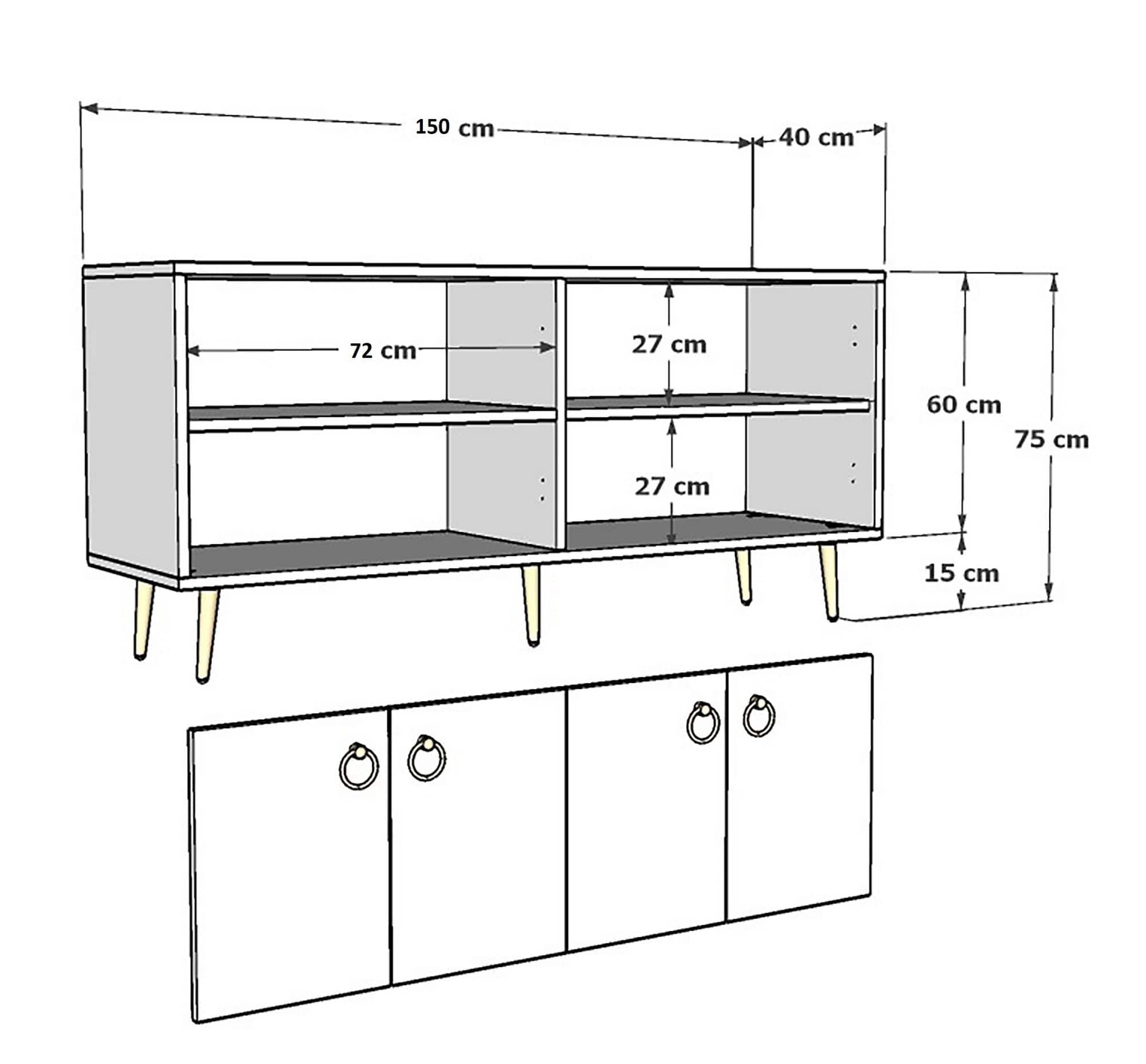 Comoda din pal si plastic, cu 4 usi, Drop Nuc / Auriu, l150xA40xH75 cm (5)